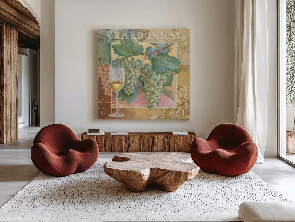 Chardonnay by Beth Grove. Shown as extra-large giant wall art in a modern living room. Available as an archival giclee rolled canvas, fine art paper, or poster print. SKU 29646a.