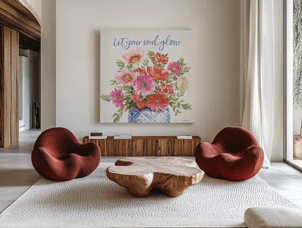 From the East III by Beth Grove. Shown as extra-large giant wall art in a modern living room. Available as an archival giclee rolled canvas, fine art paper, or poster print. SKU 64071a.