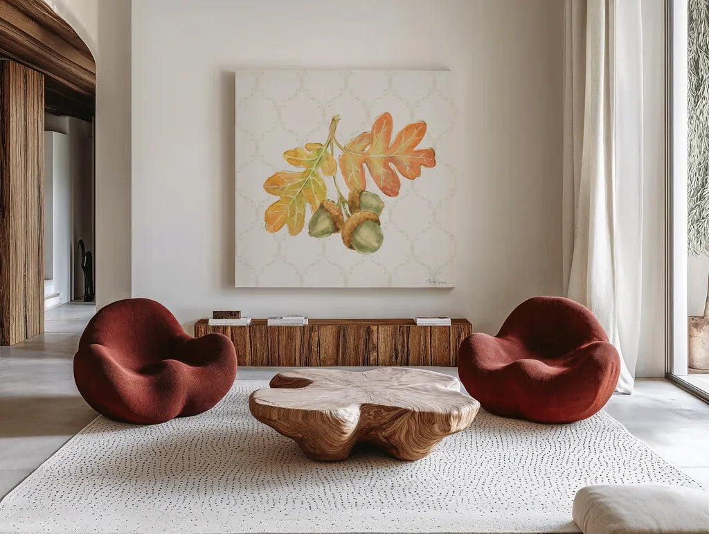 Harvest Wishes III by Beth Grove. Shown as extra-large giant wall art in a modern living room. Available as an archival giclee rolled canvas, fine art paper, or poster print. SKU 100680a.