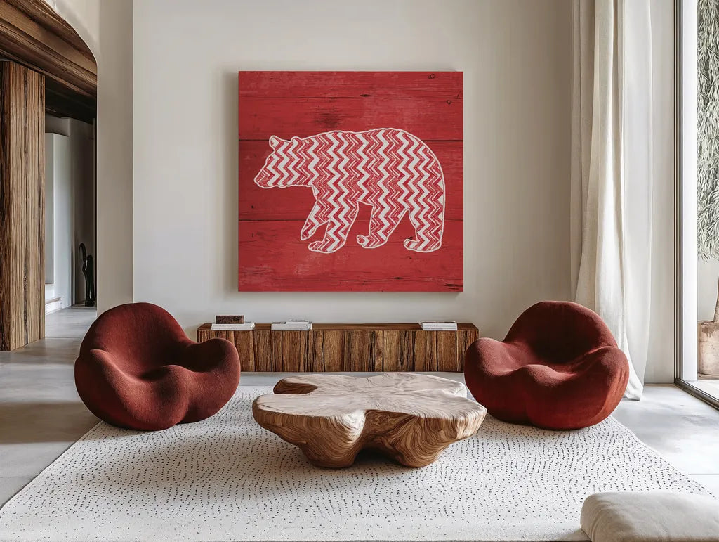 Nordic Holiday X by Beth Grove. Shown as extra-large giant wall art in a modern living room. Available as an archival giclee rolled canvas, fine art paper, or poster print. SKU 33878a.
