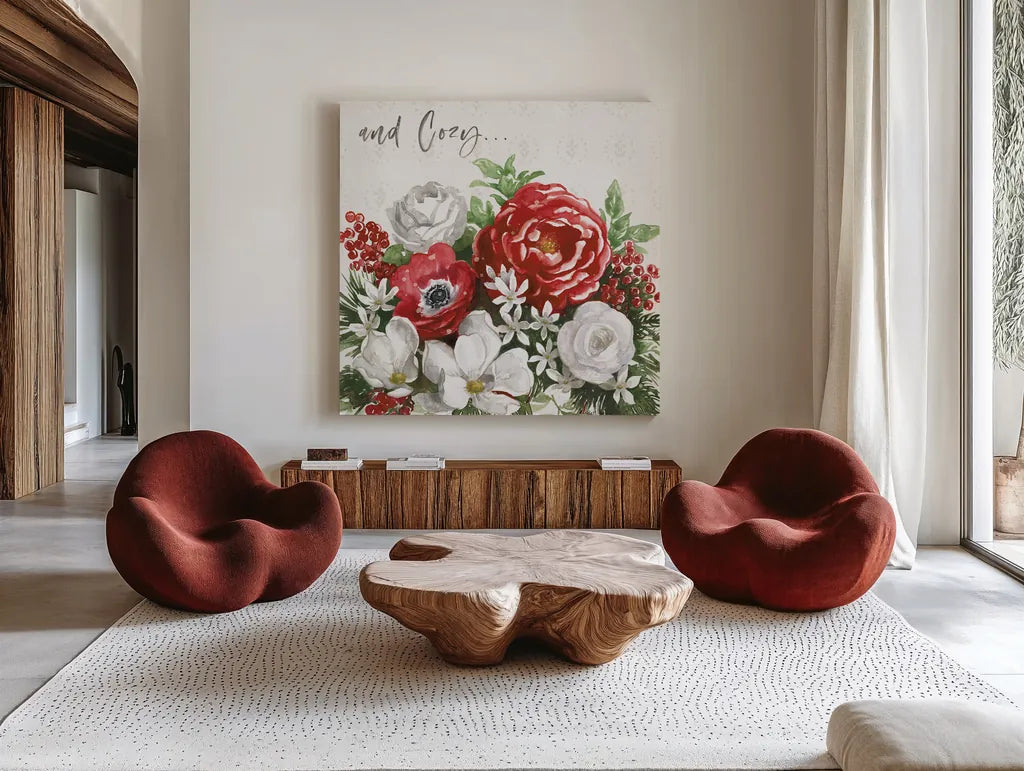 Rustic Season VII by Beth Grove. Shown as extra-large giant wall art in a modern living room. Available as an archival giclee rolled canvas, fine art paper, or poster print. SKU 57375a.