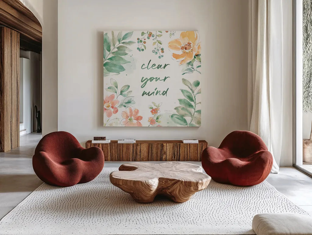 Soft Petals X by Beth Grove. Shown as extra-large giant wall art in a modern living room. Available as an archival giclee rolled canvas, fine art paper, or poster print. SKU 87560a.