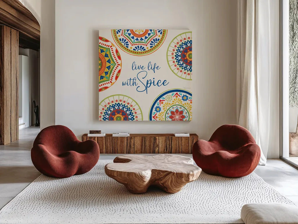 Spice Love VII by Beth Grove. Shown as extra-large giant wall art in a modern living room. Available as an archival giclee rolled canvas, fine art paper, or poster print. SKU 88047a.