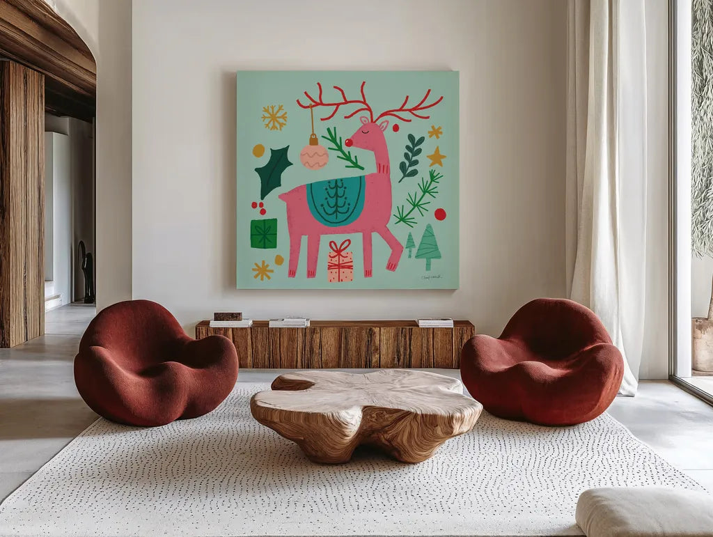 All is Bright III by Cheryl Warrick. Shown as extra-large giant wall art in a modern living room. Available as an archival giclee rolled canvas, fine art paper, or poster print. SKU 93331a.
