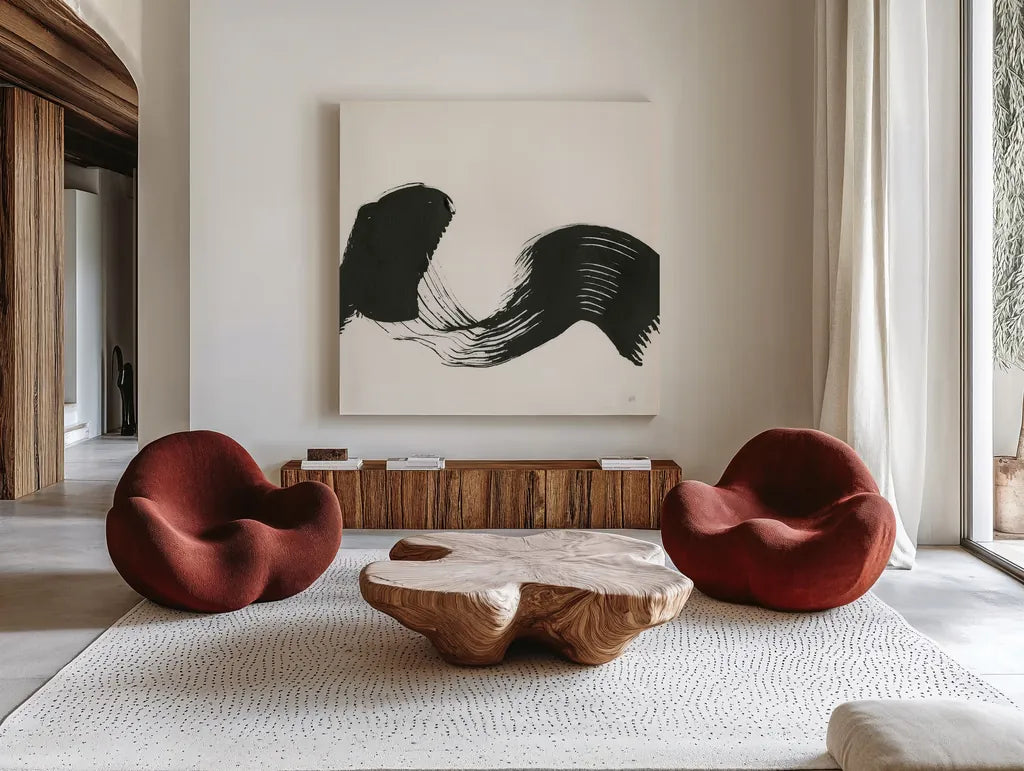 Brushed I by Chris Paschke. Shown as extra-large giant wall art in a modern living room. Available as an archival giclee rolled canvas, fine art paper, or poster print. SKU 79471a.