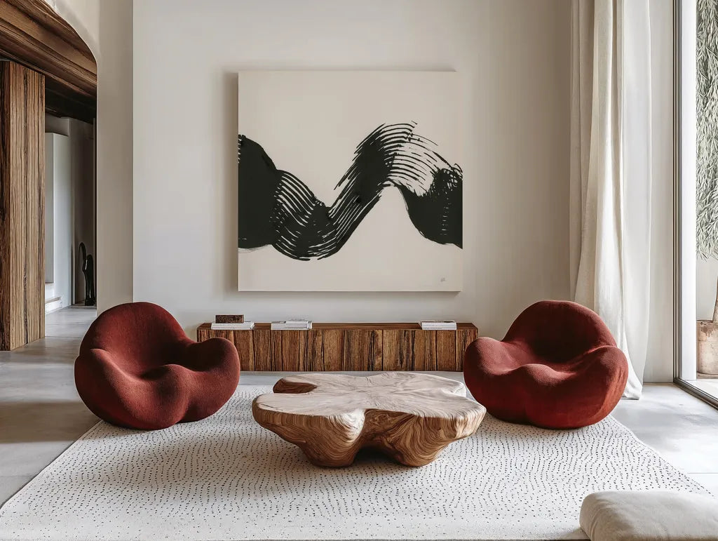 Brushed VI by Chris Paschke. Shown as extra-large giant wall art in a modern living room. Available as an archival giclee rolled canvas, fine art paper, or poster print. SKU 79476a.