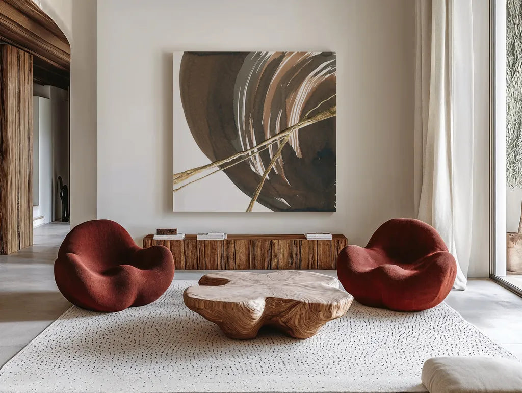Curvature III by Chris Paschke. Shown as extra-large giant wall art in a modern living room. Available as an archival giclee rolled canvas, fine art paper, or poster print. SKU 78117a.