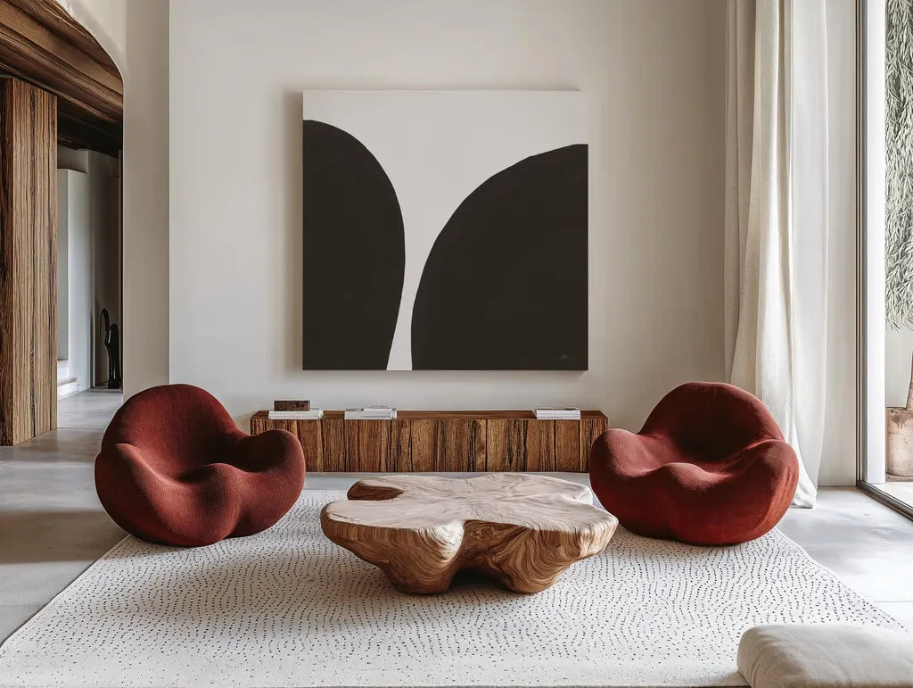 Curvilinear II by Chris Paschke. Shown as extra-large giant wall art in a modern living room. Available as an archival giclee rolled canvas, fine art paper, or poster print. SKU 86230a.