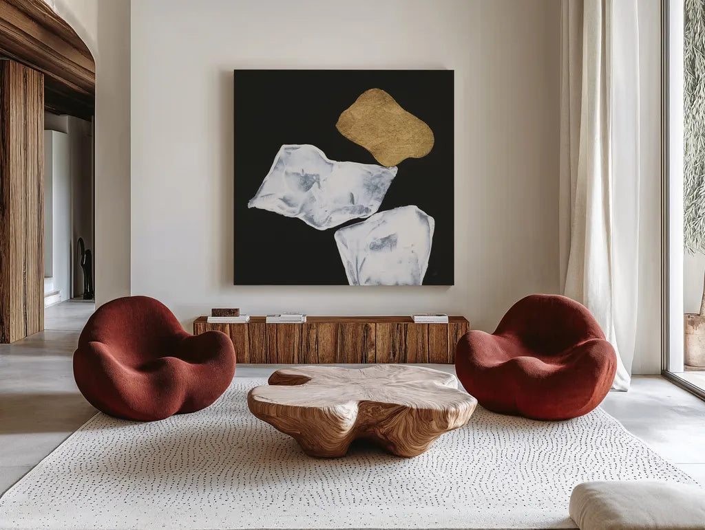 Delicate Balance I by Chris Paschke. Shown as extra-large giant wall art in a modern living room. Available as an archival giclee rolled canvas, fine art paper, or poster print. SKU 86819a.