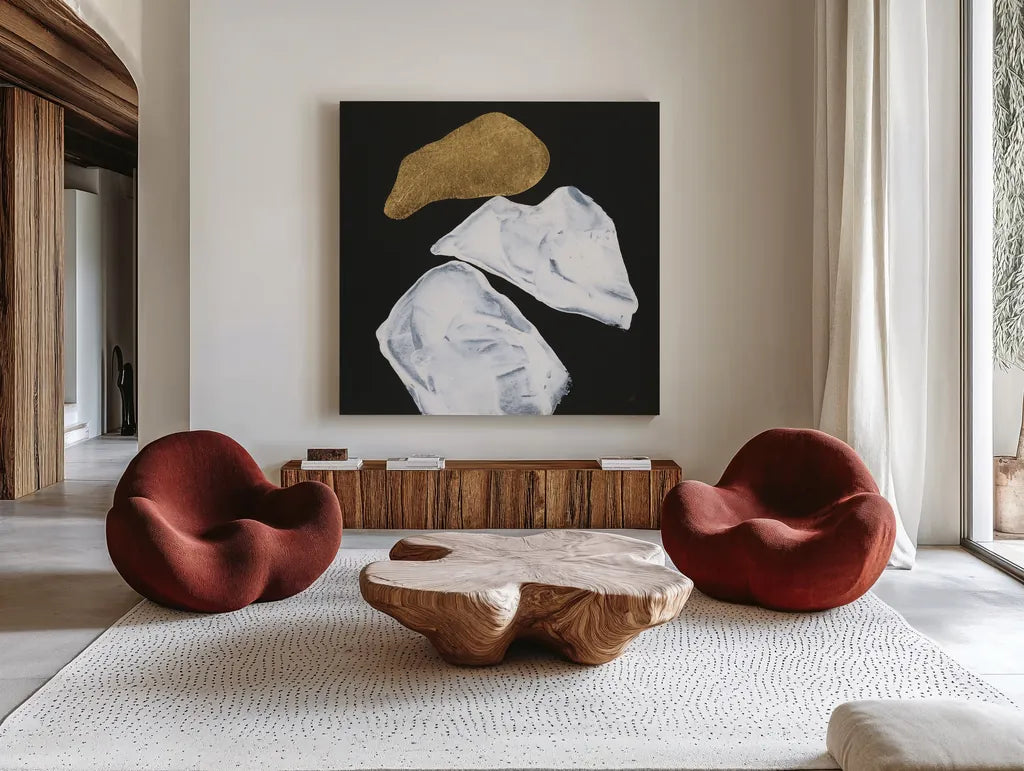 Delicate Balance II by Chris Paschke. Shown as extra-large giant wall art in a modern living room. Available as an archival giclee rolled canvas, fine art paper, or poster print. SKU 86820a.