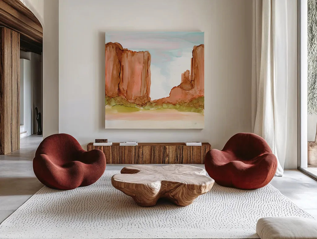 Desertscape VI by Chris Paschke. Shown as extra-large giant wall art in a modern living room. Available as an archival giclee rolled canvas, fine art paper, or poster print. SKU 66763a.
