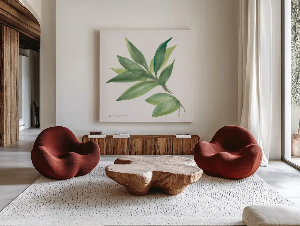 Laurel Bay by Chris Paschke. Shown as extra-large giant wall art in a modern living room. Available as an archival giclee rolled canvas, fine art paper, or poster print. SKU 27519a.