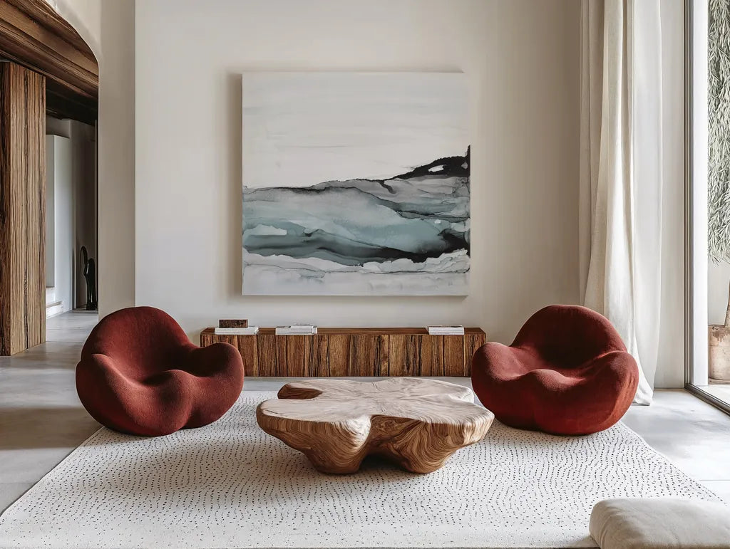 Light Aquascape I by Chris Paschke. Shown as extra-large giant wall art in a modern living room. Available as an archival giclee rolled canvas, fine art paper, or poster print. SKU 77386a.