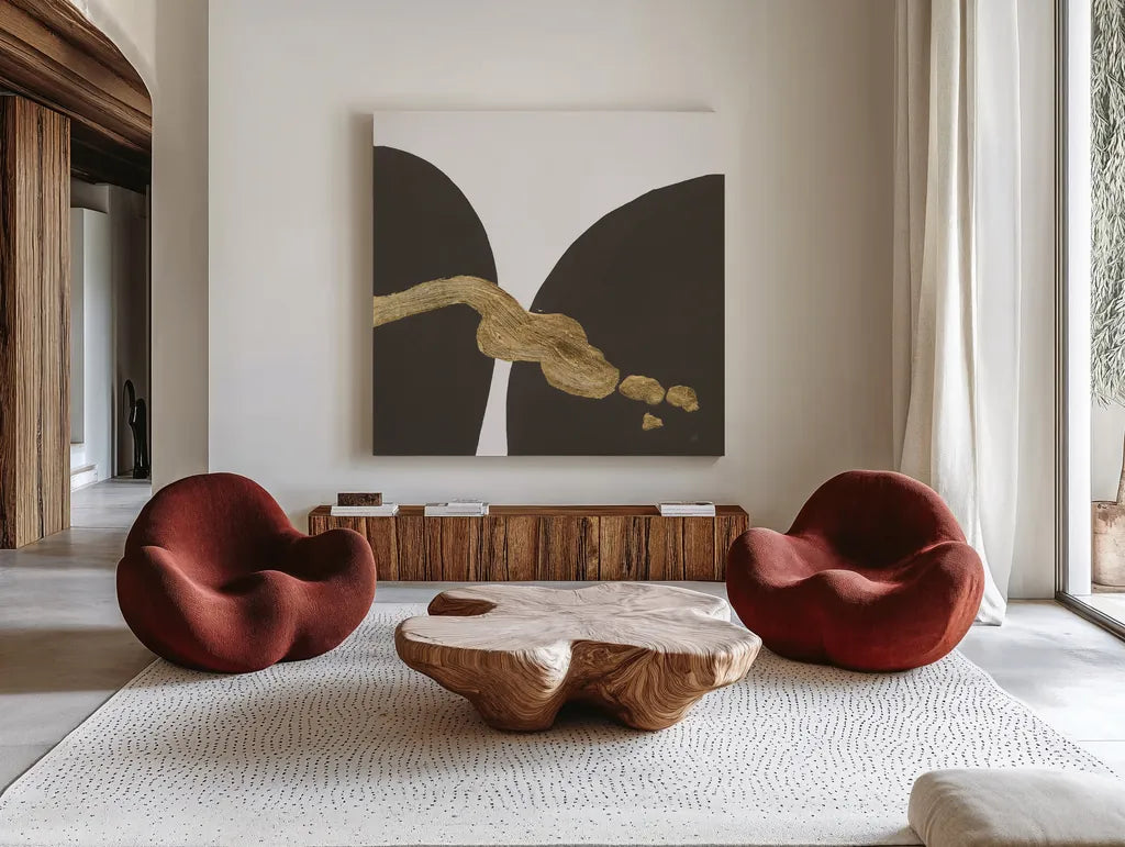 Makeover II by Chris Paschke. Shown as extra-large giant wall art in a modern living room. Available as an archival giclee rolled canvas, fine art paper, or poster print. SKU 94382a.