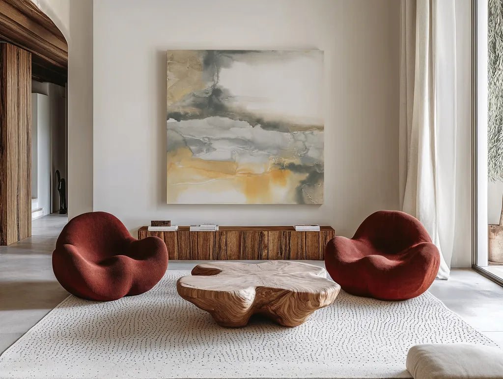 Minerals I by Chris Paschke. Shown as extra-large giant wall art in a modern living room. Available as an archival giclee rolled canvas, fine art paper, or poster print. SKU 22567a.