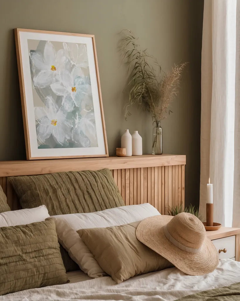 Narcissus II by Chris Paschke. shown as a paper print in a natural frame. Available as a archival giclee rolled canvas, fine art paper, or poster print. SKU 80812h.