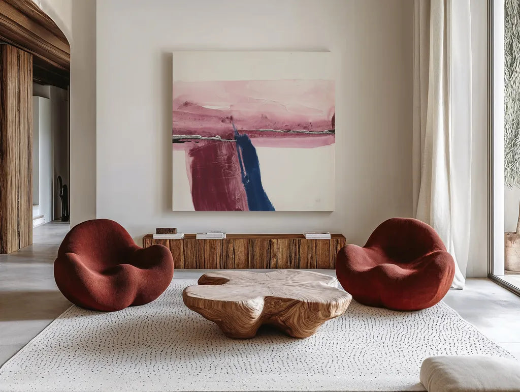 Patch of Indigo II by Chris Paschke. Shown as extra-large giant wall art in a modern living room. Available as an archival giclee rolled canvas, fine art paper, or poster print. SKU 31479a.