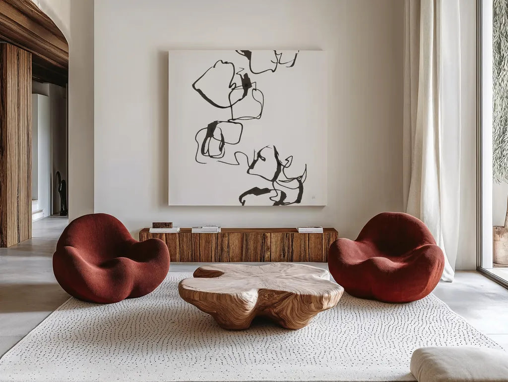 Stoned II by Chris Paschke. Shown as extra-large giant wall art in a modern living room. Available as an archival giclee rolled canvas, fine art paper, or poster print. SKU 66214a.