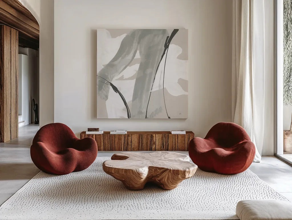 Touch of Gray III by Chris Paschke. Shown as extra-large giant wall art in a modern living room. Available as an archival giclee rolled canvas, fine art paper, or poster print. SKU 75157a.