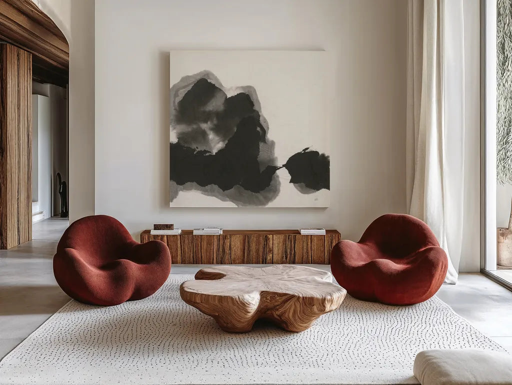 Transitions II by Chris Paschke. Shown as extra-large giant wall art in a modern living room. Available as an archival giclee rolled canvas, fine art paper, or poster print. SKU 74738a.