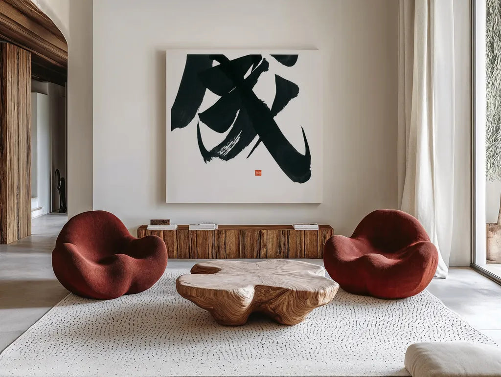 Virtue Square IV by Chris Paschke. Shown as extra-large giant wall art in a modern living room. Available as an archival giclee rolled canvas, fine art paper, or poster print. SKU 1549a.