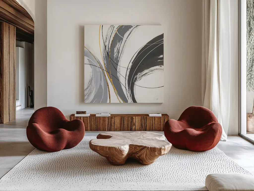 Webbed I by Chris Paschke. Shown as extra-large giant wall art in a modern living room. Available as an archival giclee rolled canvas, fine art paper, or poster print. SKU 88082a.