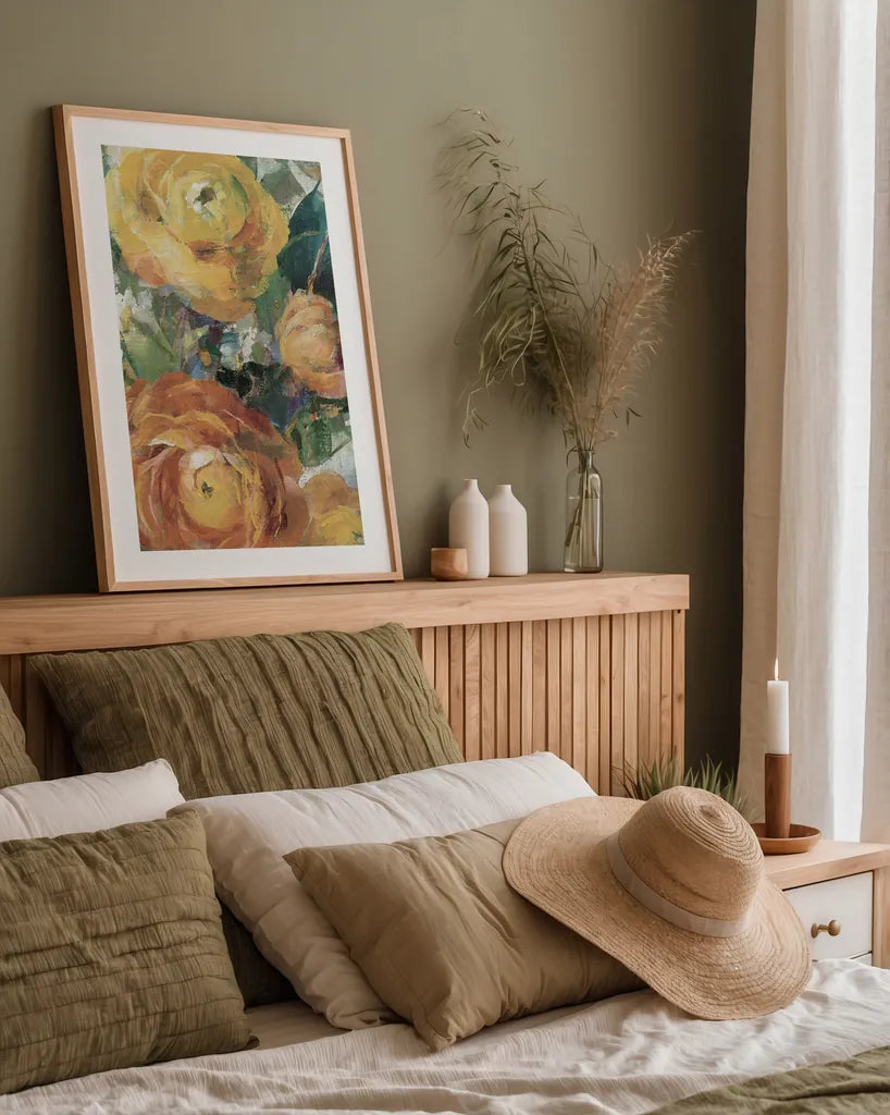 Blooming Splendor I Panel II by Danhui Nai. shown as a paper print in a natural frame. Available as a archival giclee rolled canvas, fine art paper, or poster print. SKU 99173h.