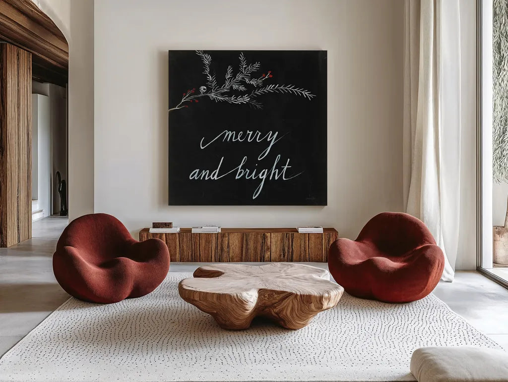Cardinal Chalkboard III by Danhui Nai. Shown as extra-large giant wall art in a modern living room. Available as an archival giclee rolled canvas, fine art paper, or poster print. SKU 31283a.