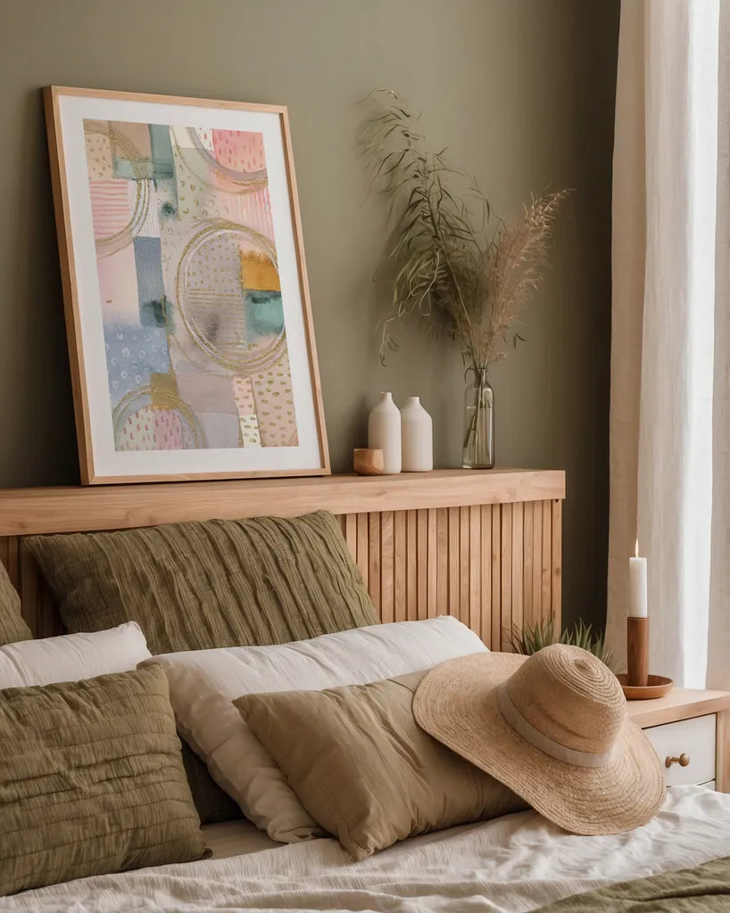 Circle Stories I by Danhui Nai. shown as a paper print in a natural frame. Available as a archival giclee rolled canvas, fine art paper, or poster print. SKU 64920h.