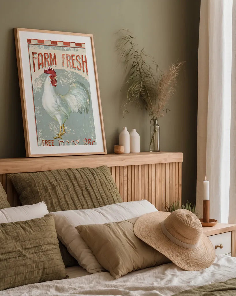 Farm Nostalgia VII v2 by Danhui Nai. shown as a paper print in a natural frame. Available as a archival giclee rolled canvas, fine art paper, or poster print. SKU 34095h.