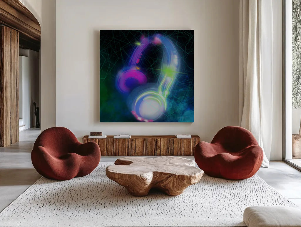 Game On IV by Danhui Nai. Shown as extra-large giant wall art in a modern living room. Available as an archival giclee rolled canvas, fine art paper, or poster print. SKU 85233a.