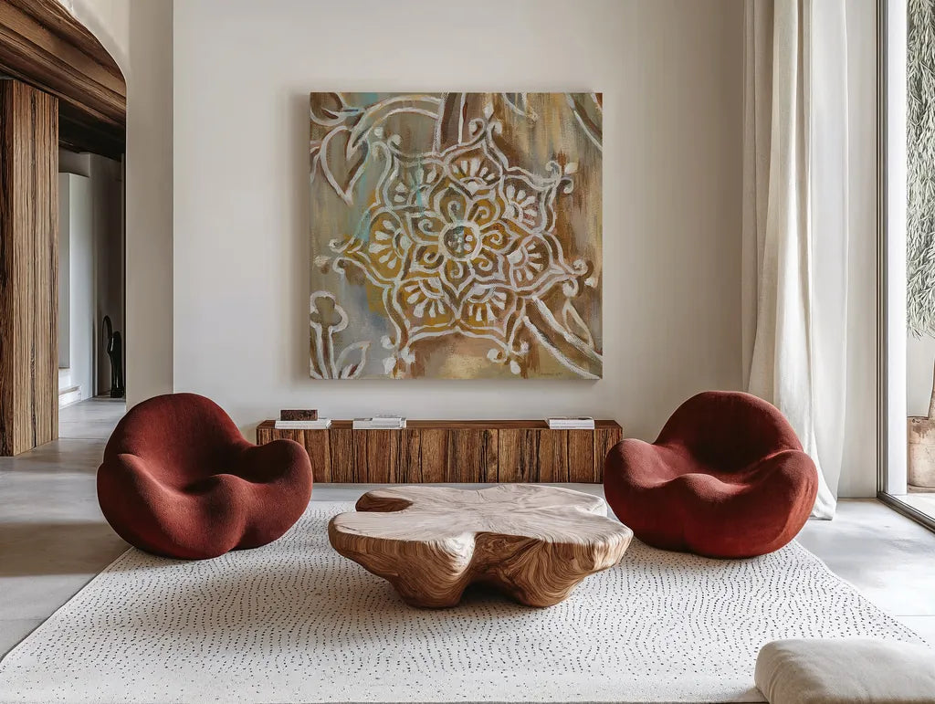 Henna III by Danhui Nai. Shown as extra-large giant wall art in a modern living room. Available as an archival giclee rolled canvas, fine art paper, or poster print. SKU 29293a.