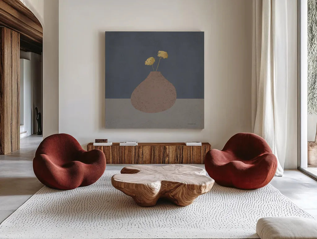 Modern Vessels I by Danhui Nai. Shown as extra-large giant wall art in a modern living room. Available as an archival giclee rolled canvas, fine art paper, or poster print. SKU 87783a.