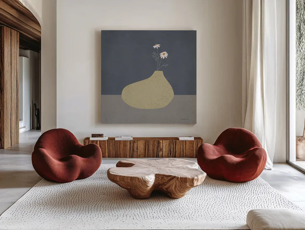Modern Vessels II by Danhui Nai. Shown as extra-large giant wall art in a modern living room. Available as an archival giclee rolled canvas, fine art paper, or poster print. SKU 87784a.