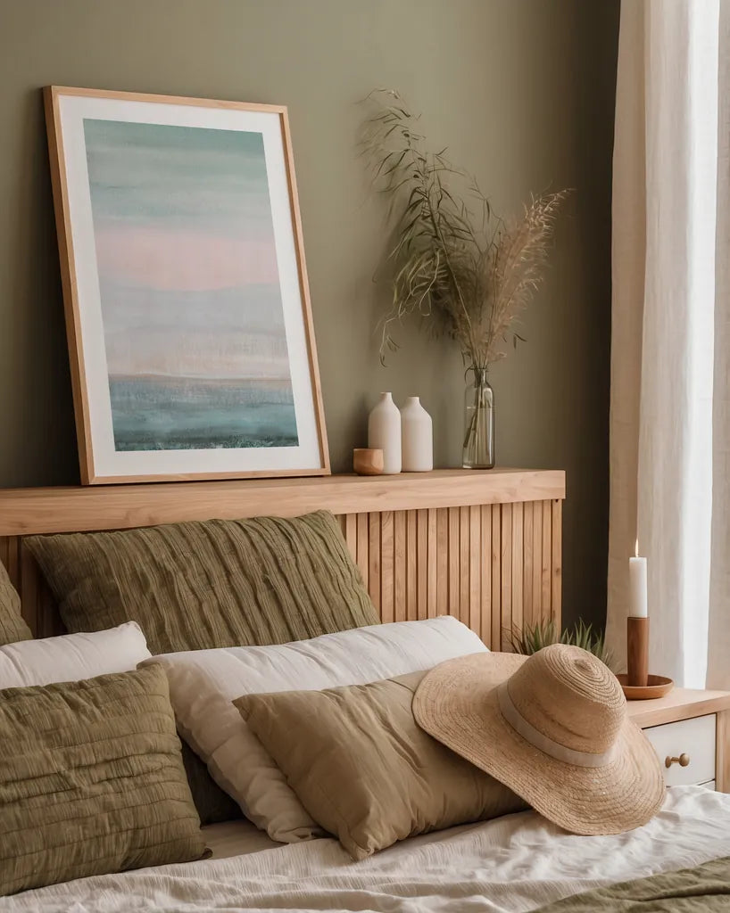 Pastel Seascape by Danhui Nai. shown as a paper print in a natural frame. Available as a archival giclee rolled canvas, fine art paper, or poster print. SKU 64057h.