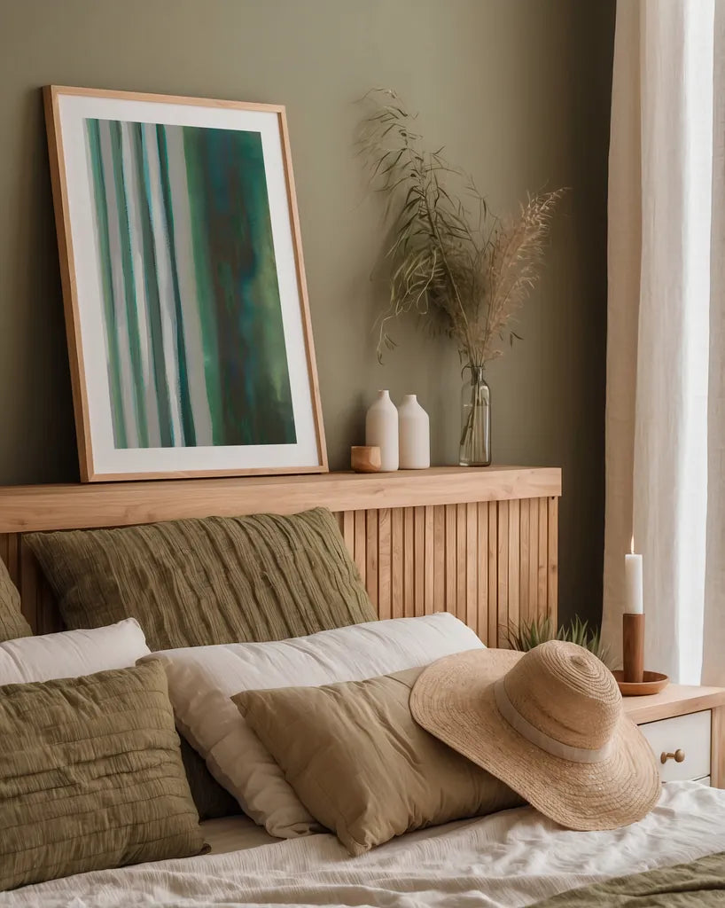 Study in Green I by Danhui Nai. shown as a paper print in a natural frame. Available as a archival giclee rolled canvas, fine art paper, or poster print. SKU 76107h.