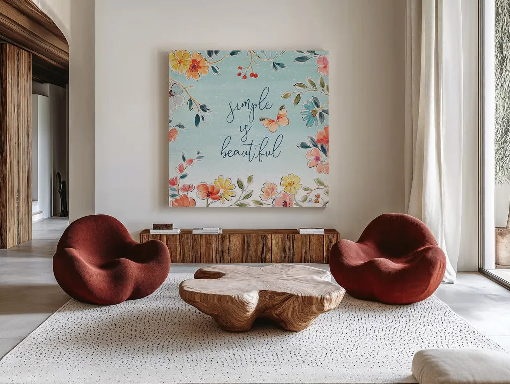 Natures Bliss V by Daphne Brissonnet. Shown as extra-large giant wall art in a modern living room. Available as an archival giclee rolled canvas, fine art paper, or poster print. SKU 48139a.