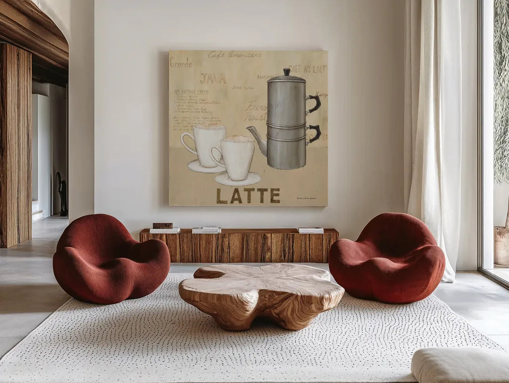 Latte Cream by David Carter Brown. Shown as extra-large giant wall art in a modern living room. Available as an archival giclee rolled canvas, fine art paper, or poster print. SKU 37692a.