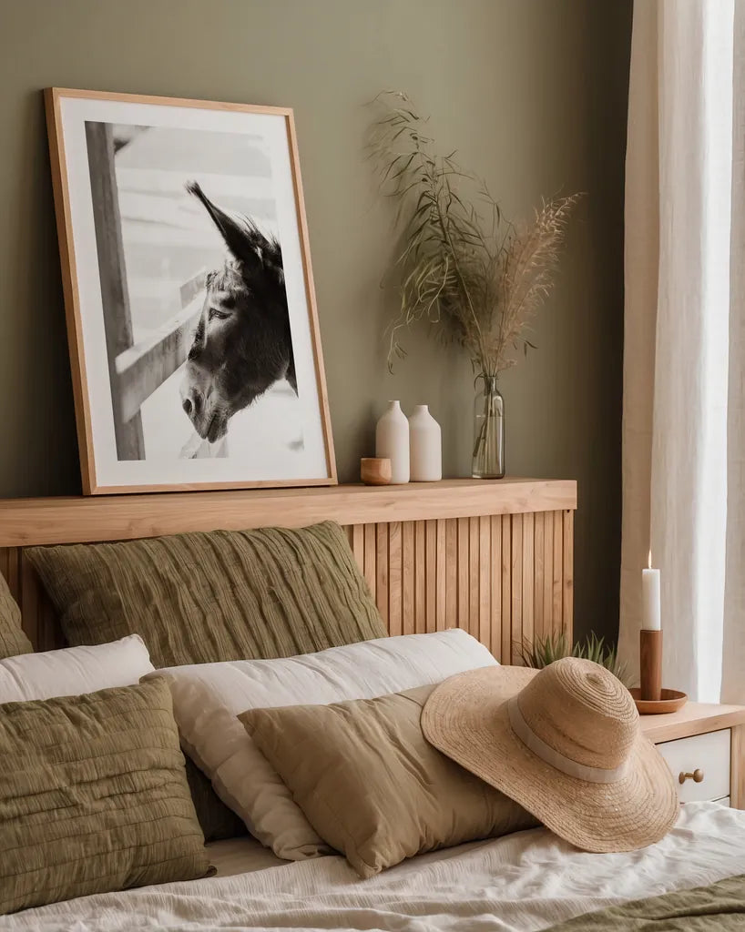 Little Donkey I by Deborah Revell. shown as a paper print in a natural frame. Available as a archival giclee rolled canvas, fine art paper, or poster print. SKU 100657h.