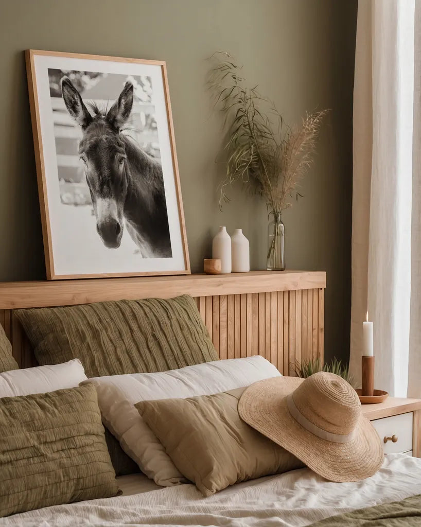 Little Donkey IV by Deborah Revell. shown as a paper print in a natural frame. Available as a archival giclee rolled canvas, fine art paper, or poster print. SKU 100660h.