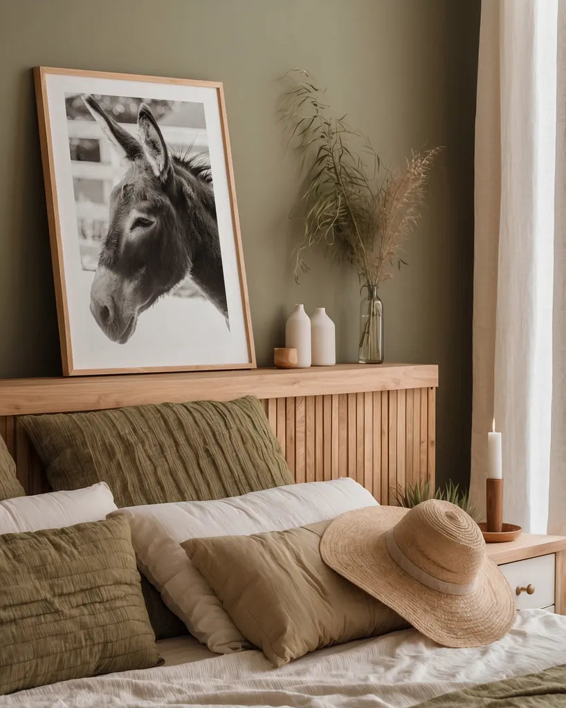 Little Donkey V by Deborah Revell. shown as a paper print in a natural frame. Available as a archival giclee rolled canvas, fine art paper, or poster print. SKU 100661h.