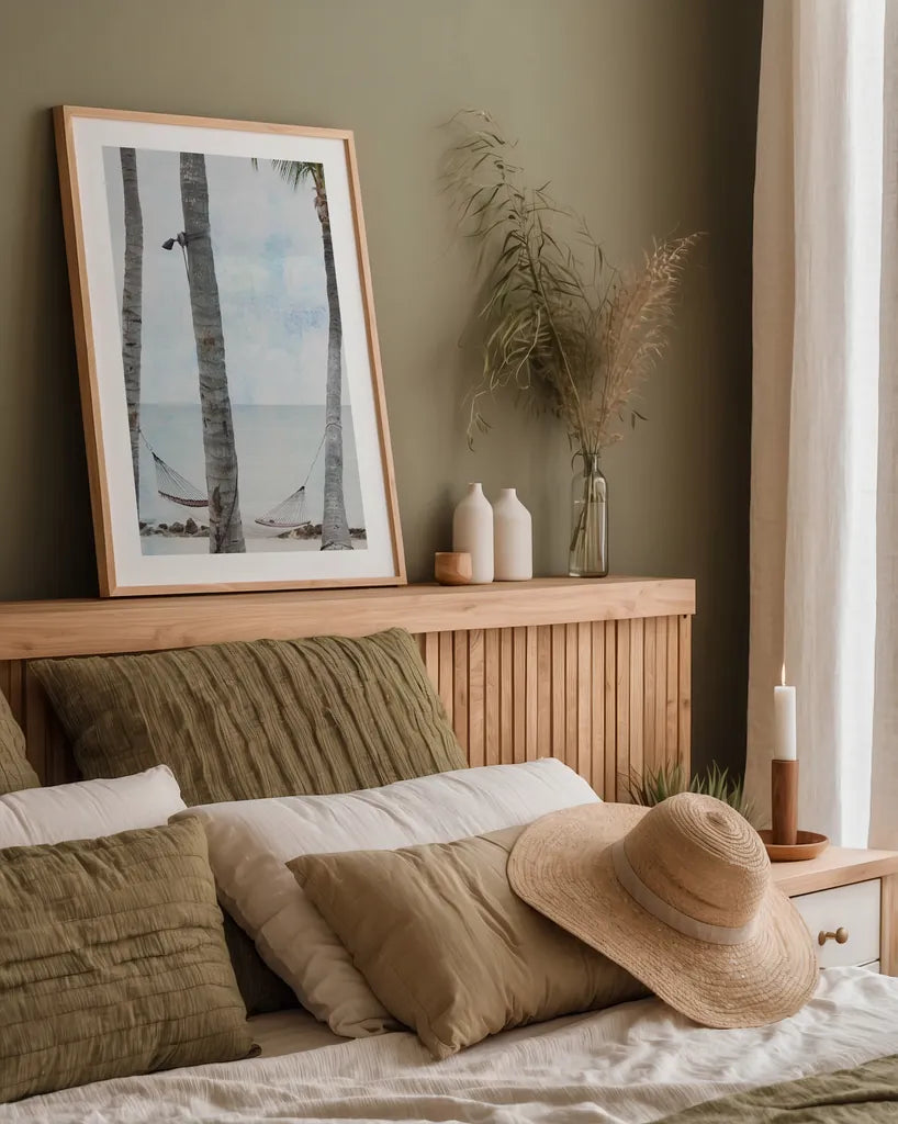 The Beach I by Deborah Revell. shown as a paper print in a natural frame. Available as a archival giclee rolled canvas, fine art paper, or poster print. SKU 91853h.