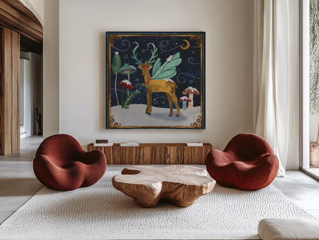 Winter Of Wonder III by Dina June. Shown as extra-large giant wall art in a modern living room. Available as an archival giclee rolled canvas, fine art paper, or poster print. SKU 87477a.