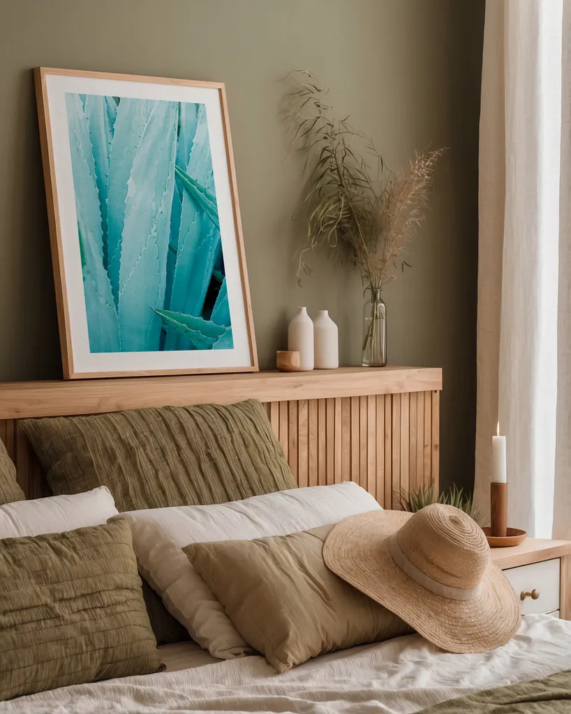 Abstract Agava I Color by Elizabeth Urquhart. shown as a paper print in a natural frame. Available as a archival giclee rolled canvas, fine art paper, or poster print. SKU 33233h.