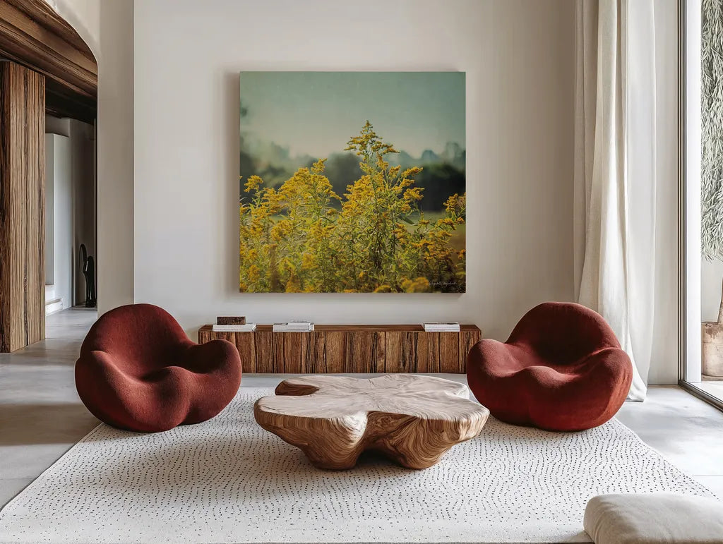 Blissful Country IV Crop by Elizabeth Urquhart. Shown as extra-large giant wall art in a modern living room. Available as an archival giclee rolled canvas, fine art paper, or poster print. SKU 23777a.