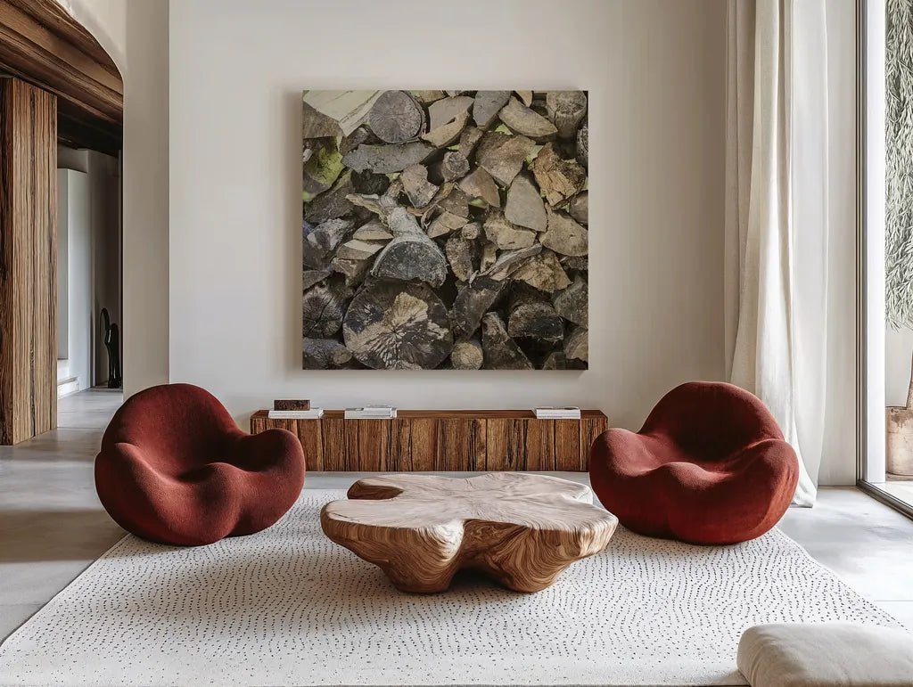 Chopped I Crop by Elizabeth Urquhart. Shown as extra-large giant wall art in a modern living room. Available as an archival giclee rolled canvas, fine art paper, or poster print. SKU 30335a.