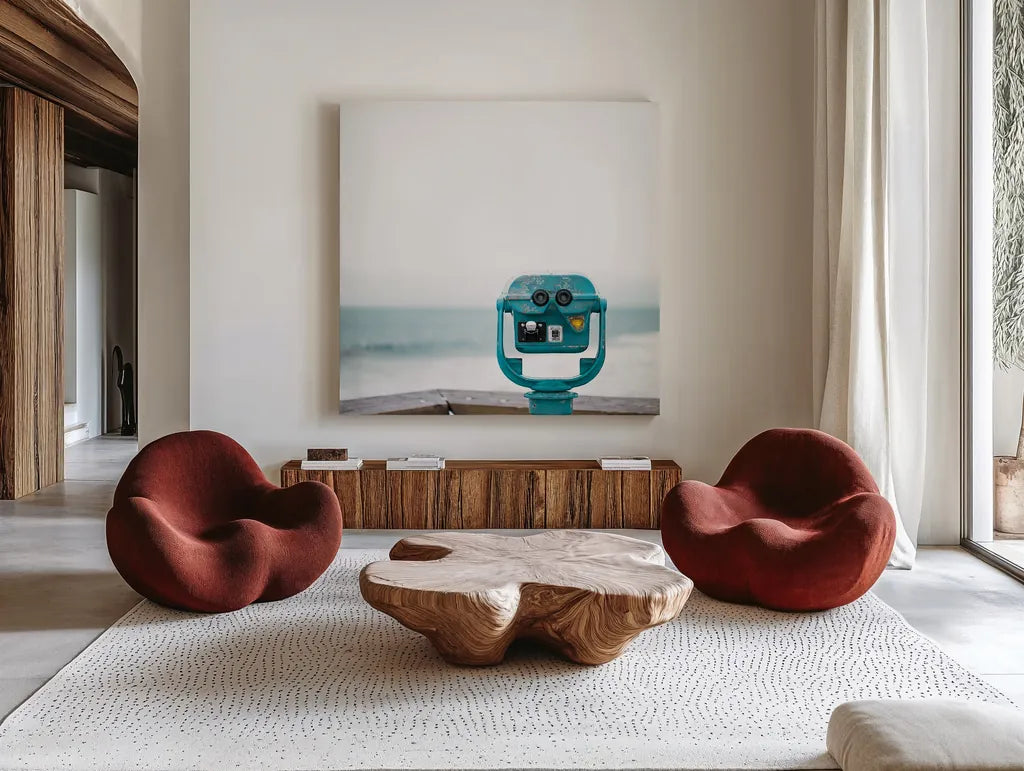 Pacific Cool I by Elizabeth Urquhart. Shown as extra-large giant wall art in a modern living room. Available as an archival giclee rolled canvas, fine art paper, or poster print. SKU 25520a.