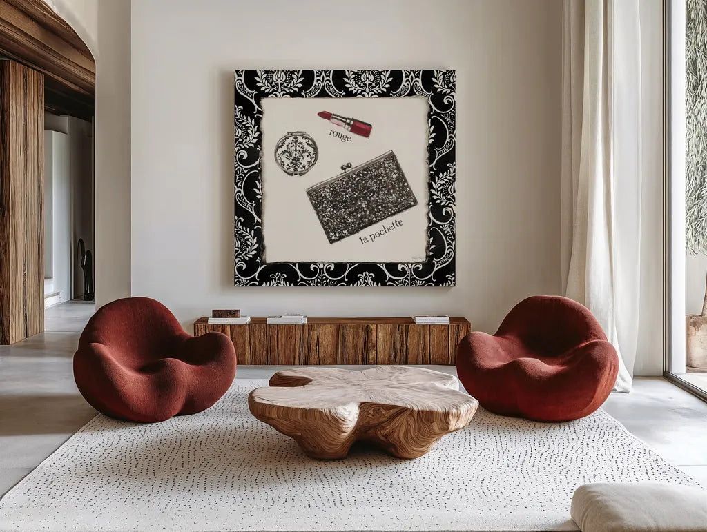 Cosmetique II by Emily Adams. Shown as extra-large giant wall art in a modern living room. Available as an archival giclee rolled canvas, fine art paper, or poster print. SKU 11263a.