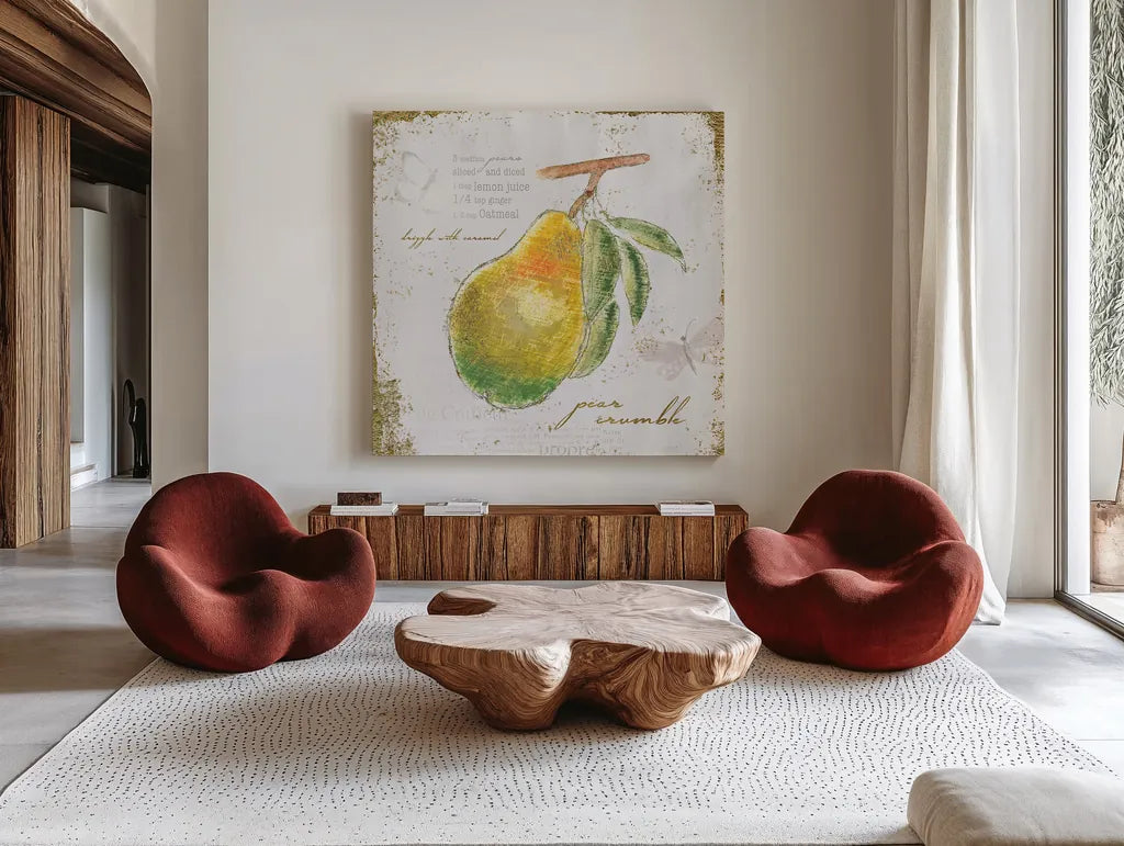 Garden Treasures III by Emily Adams. Shown as extra-large giant wall art in a modern living room. Available as an archival giclee rolled canvas, fine art paper, or poster print. SKU 25986a.