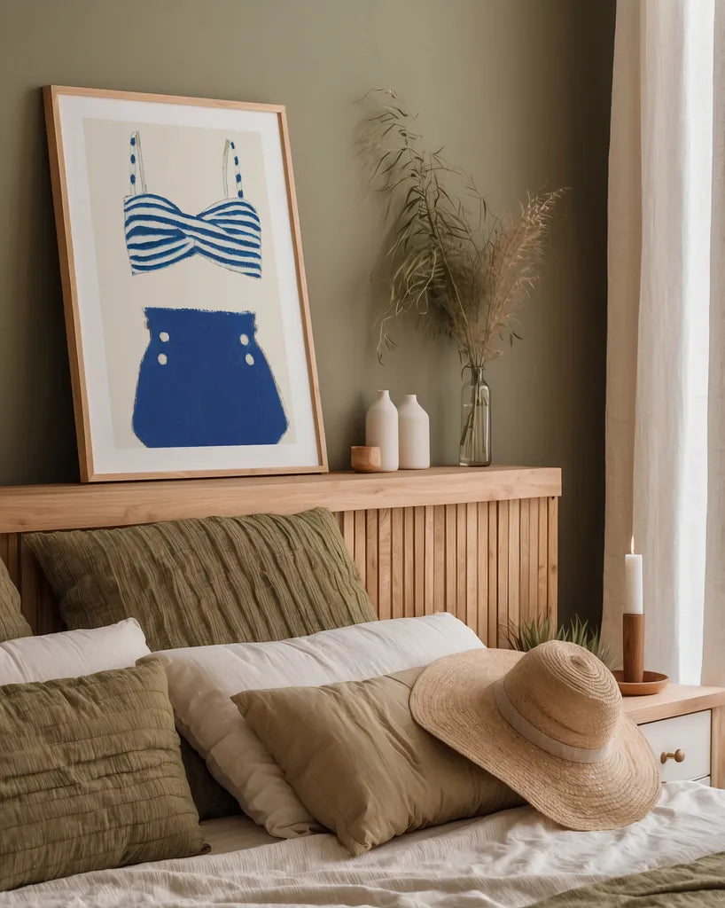 Retro Swimwear II by Emily Adams. shown as a paper print in a natural frame. Available as a archival giclee rolled canvas, fine art paper, or poster print. SKU 69132h.